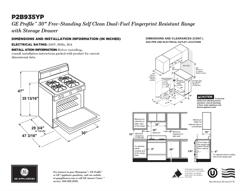Image de la première page du manuel de l'appareil Profile P2B935YPFS