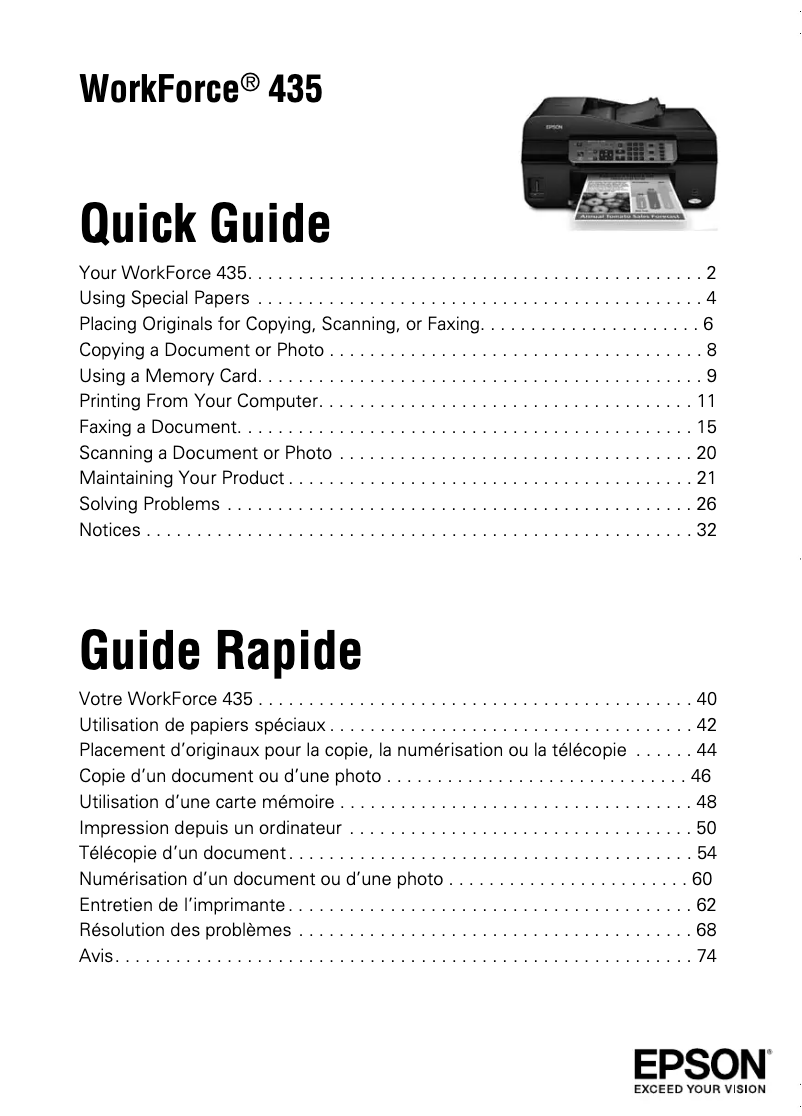 Page n°1 - Manuel utilisateur Epson WorkForce 435