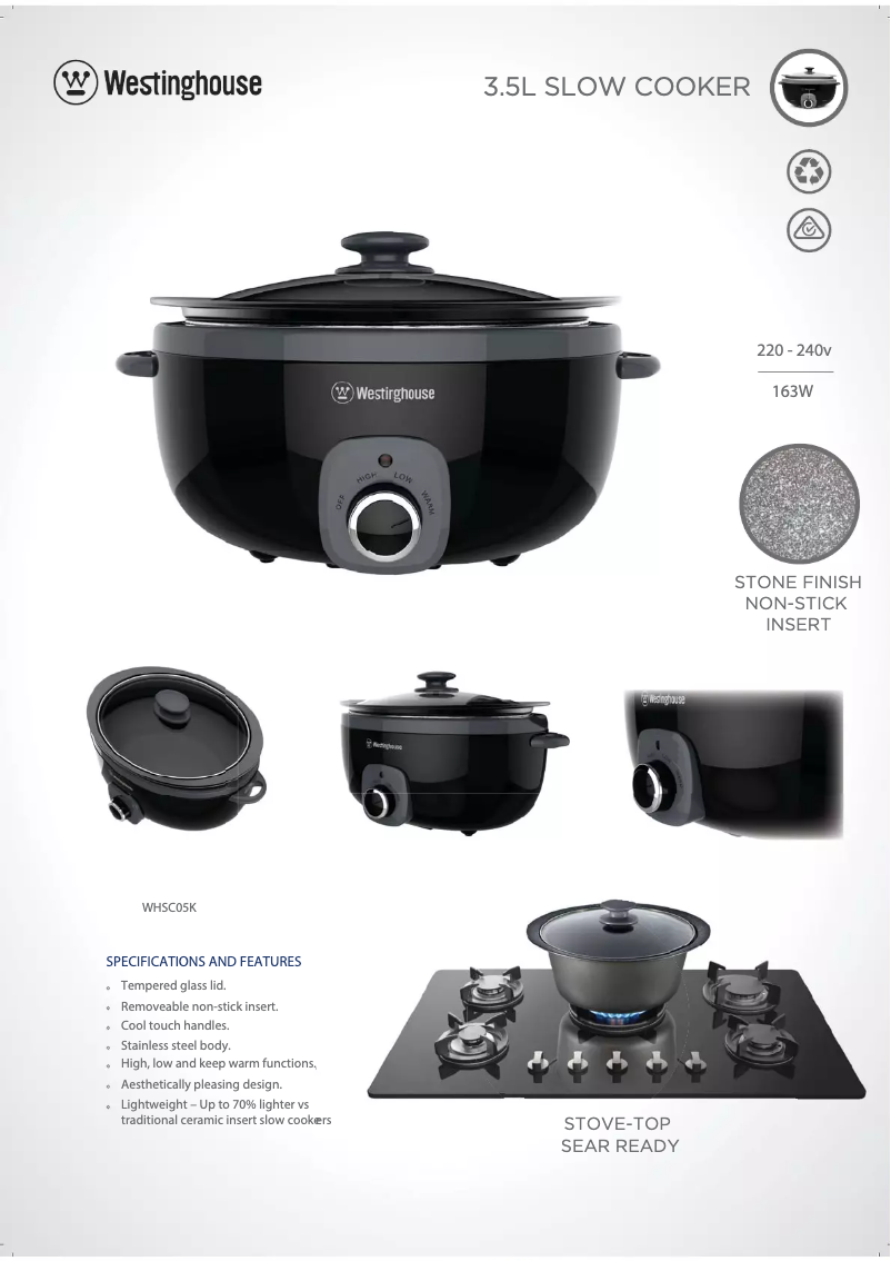 Page 1 de la notice Fiche technique Westinghouse WHSC04K