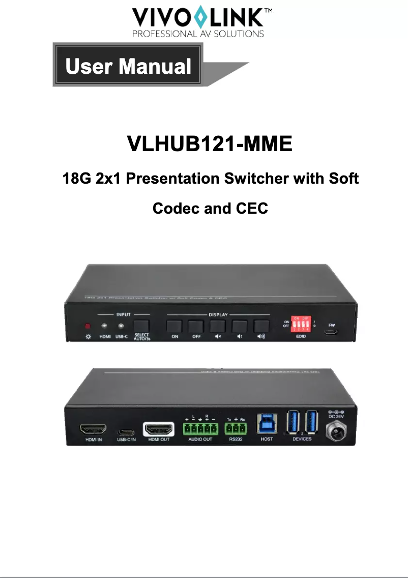 Image de la première page du manuel de l'appareil VLHUB121-MME