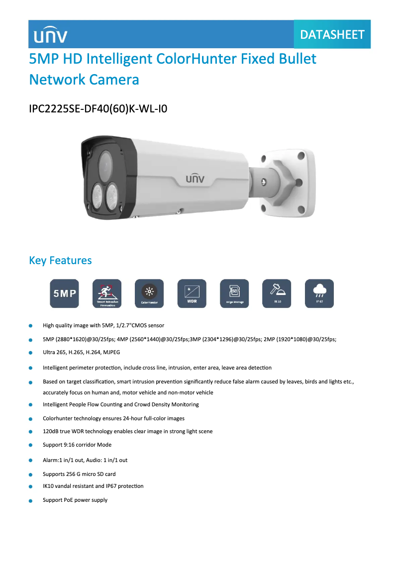 Page n°1 - Fiche technique UniView IPC2225SE-DF40(60)K-WL-I0