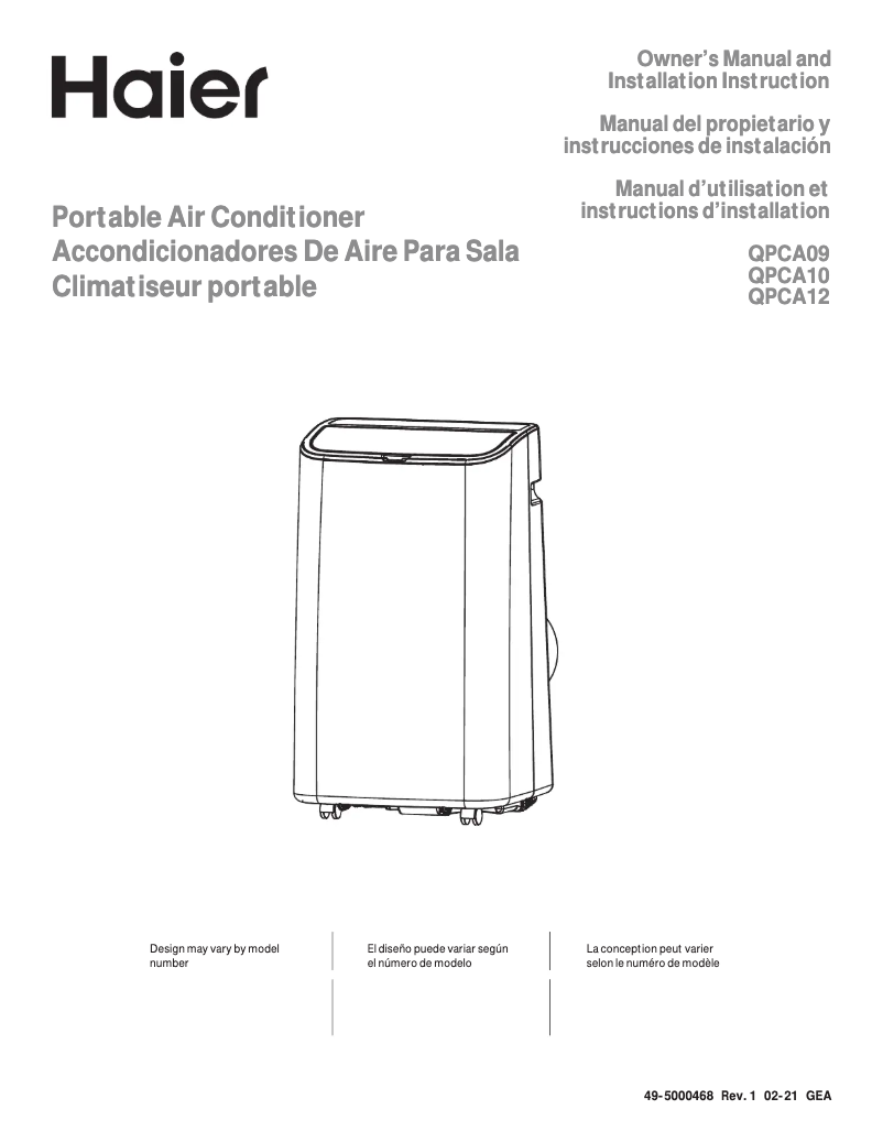 Page 1 de la notice Manuel d'utilisation et d'entretien Haier QPCA14YZMW