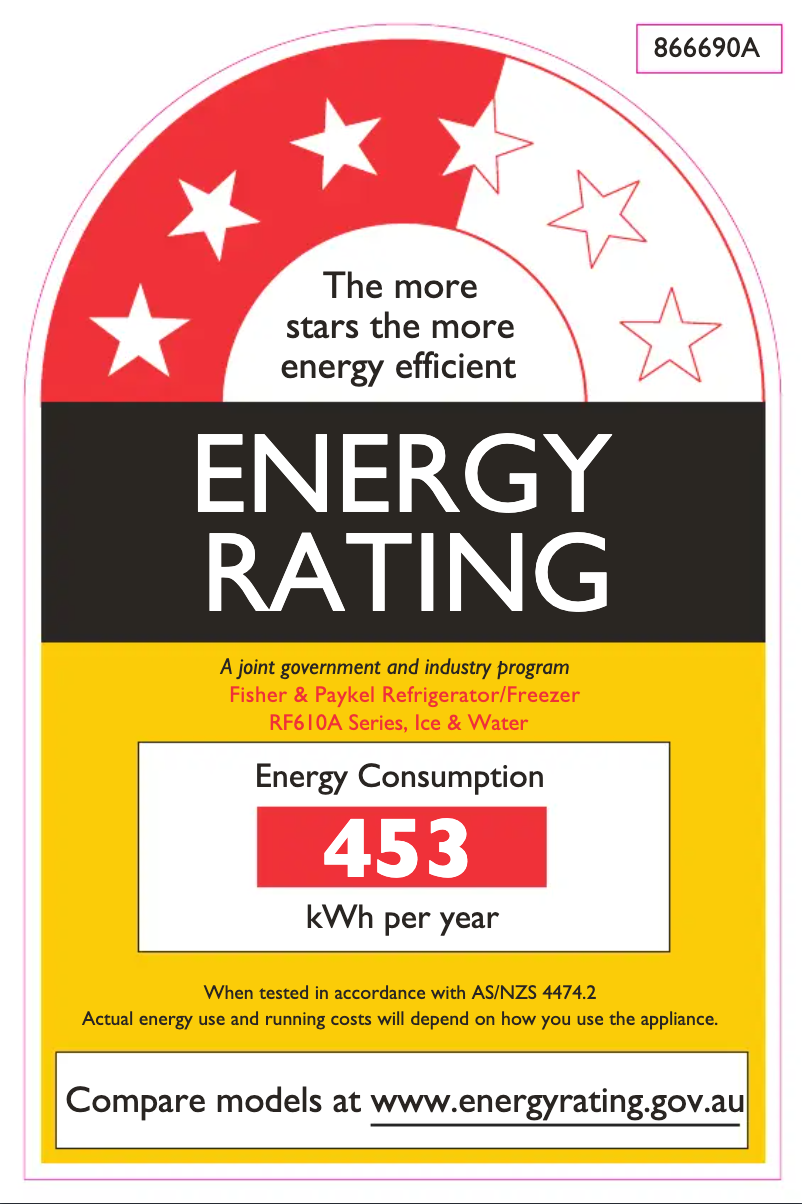 Page n°1 - Label énergétique Fisher & Paykel RF610ADW5