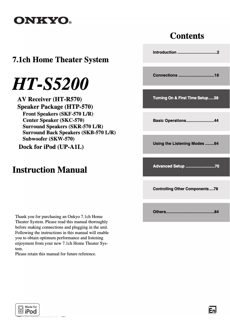 Page 1 de la notice Manuel utilisateur Onkyo HT-S5200