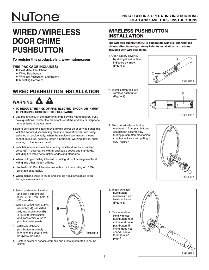 Page 1 de la notice Manuel utilisateur NuTone CP2SCAB