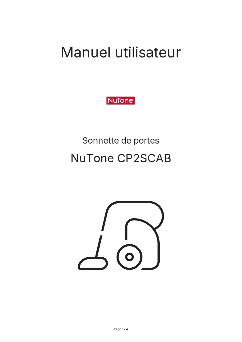 Page n°1 - Manuel utilisateur NuTone CP2SCAB