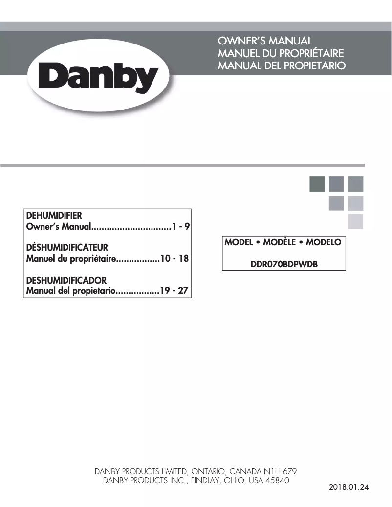Page 1 de la notice Manuel utilisateur Danby DDR070BDPWDB