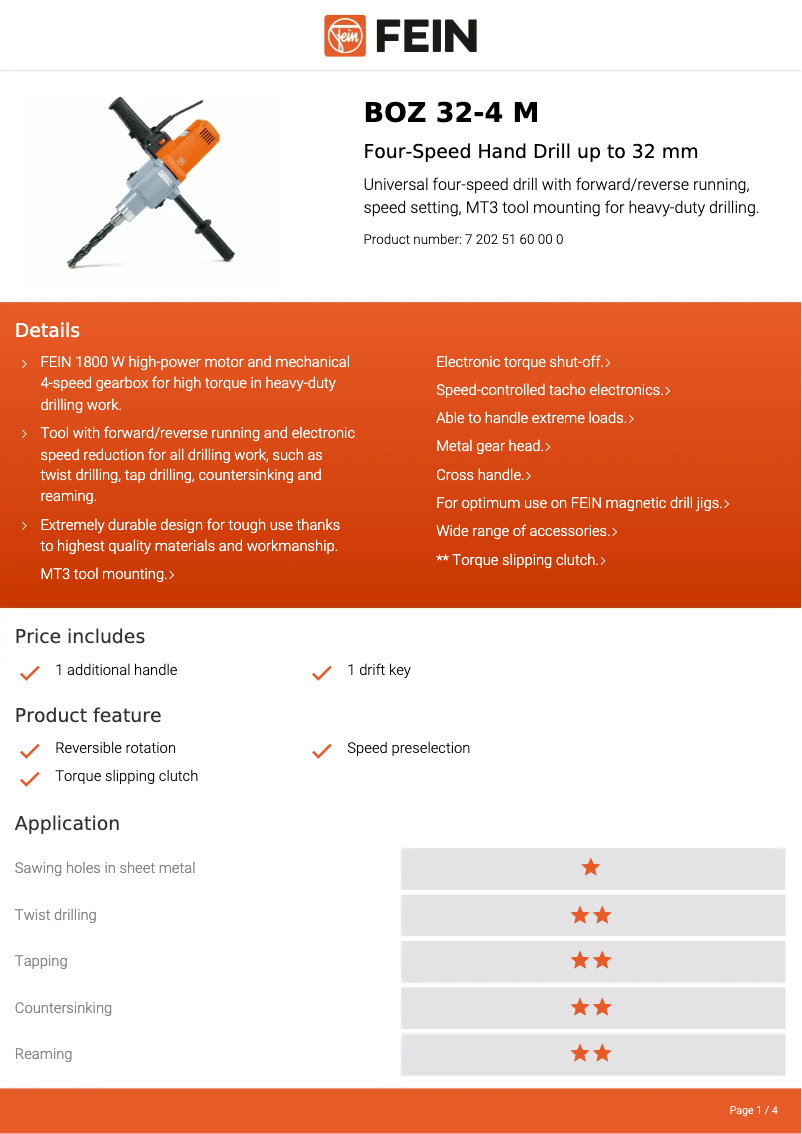 Page n°1 - Fiche technique Fein BOZ 32-4 M