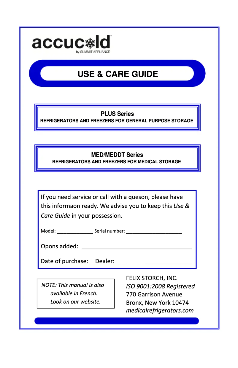 Page n°1 - Manuel utilisateur Accucold VT65MLMEDADA