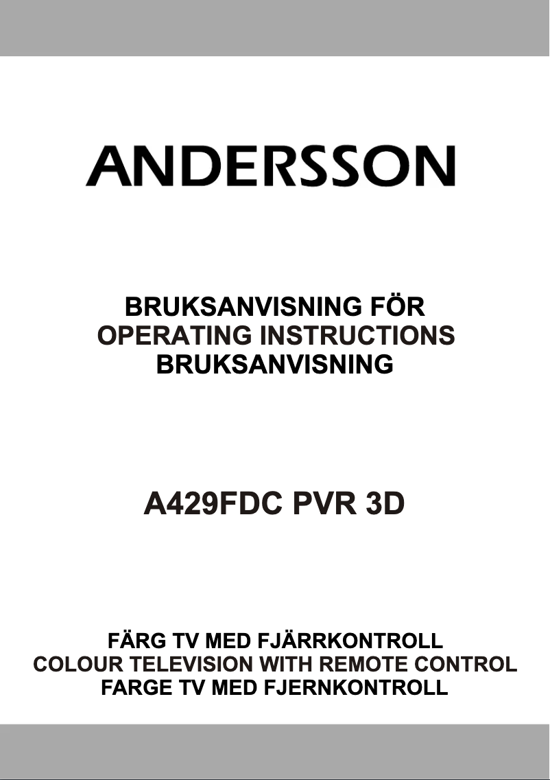 Page n°1 - Manuel utilisateur Andersson A429FDC PVR 3D