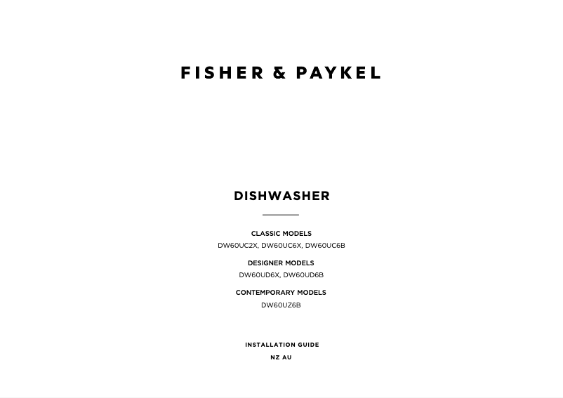 Page n°1 - Guide d'installation Fisher & Paykel DW60UC2X