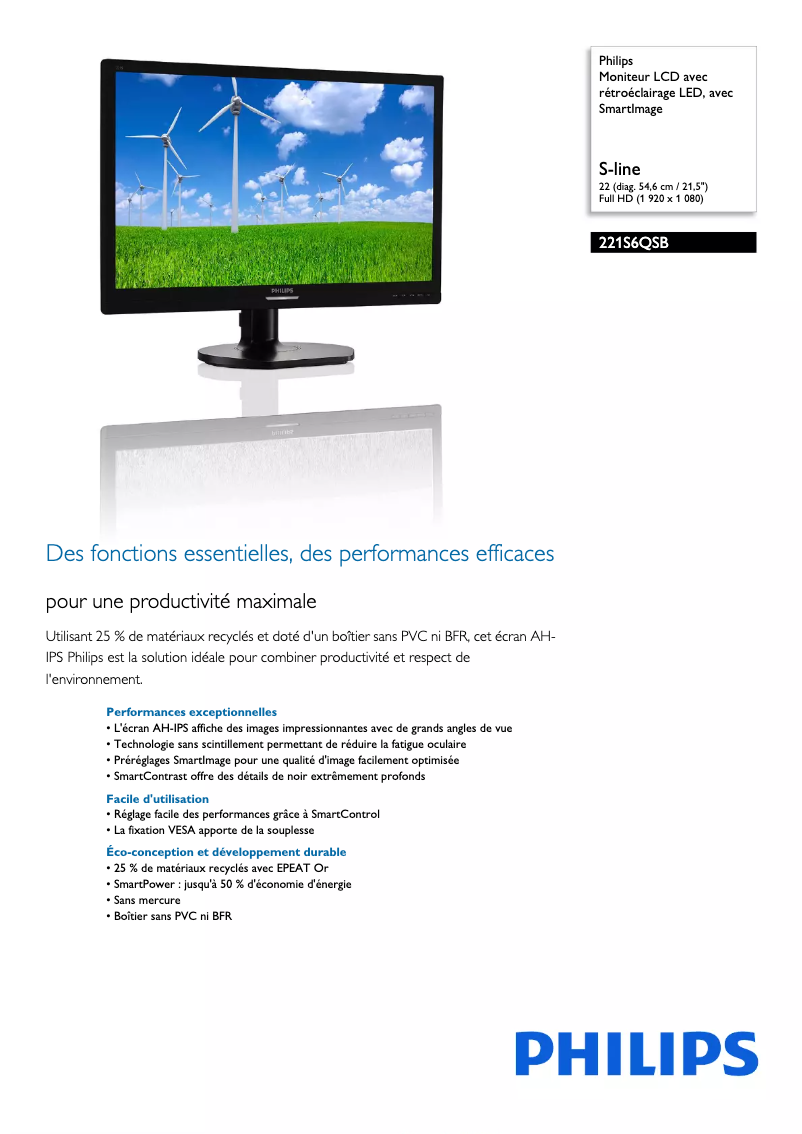 Página 1 del manual Ficha técnica Philips Brilliance 221S6QSB