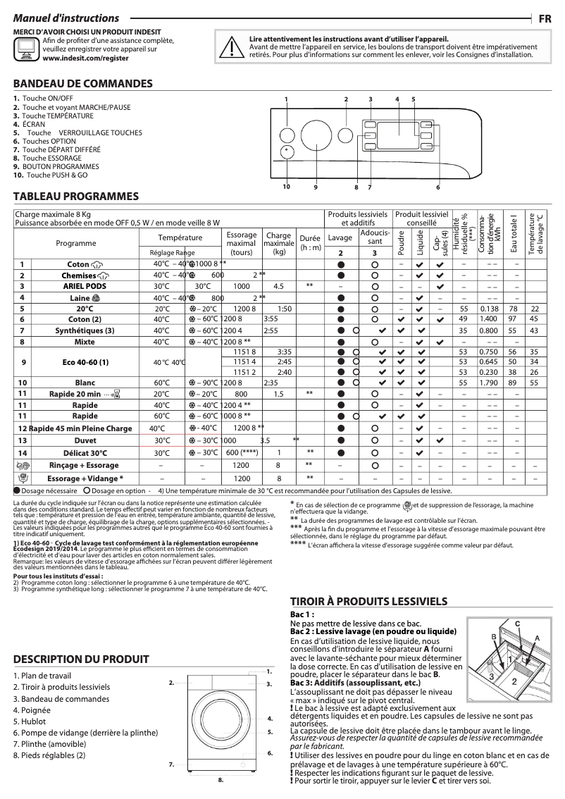 Page n°1 - Manuel utilisateur Indesit BWE 81295X WV FR