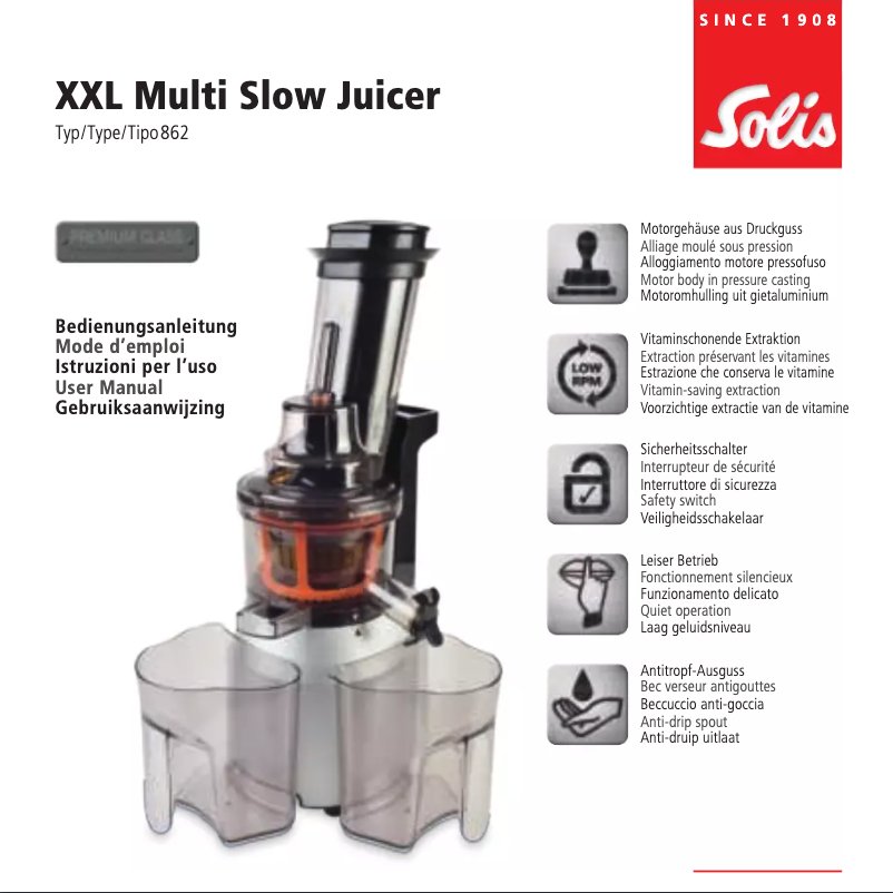Page n°1 - Manuel utilisateur Solis XXL Multi Slow Juicer 862