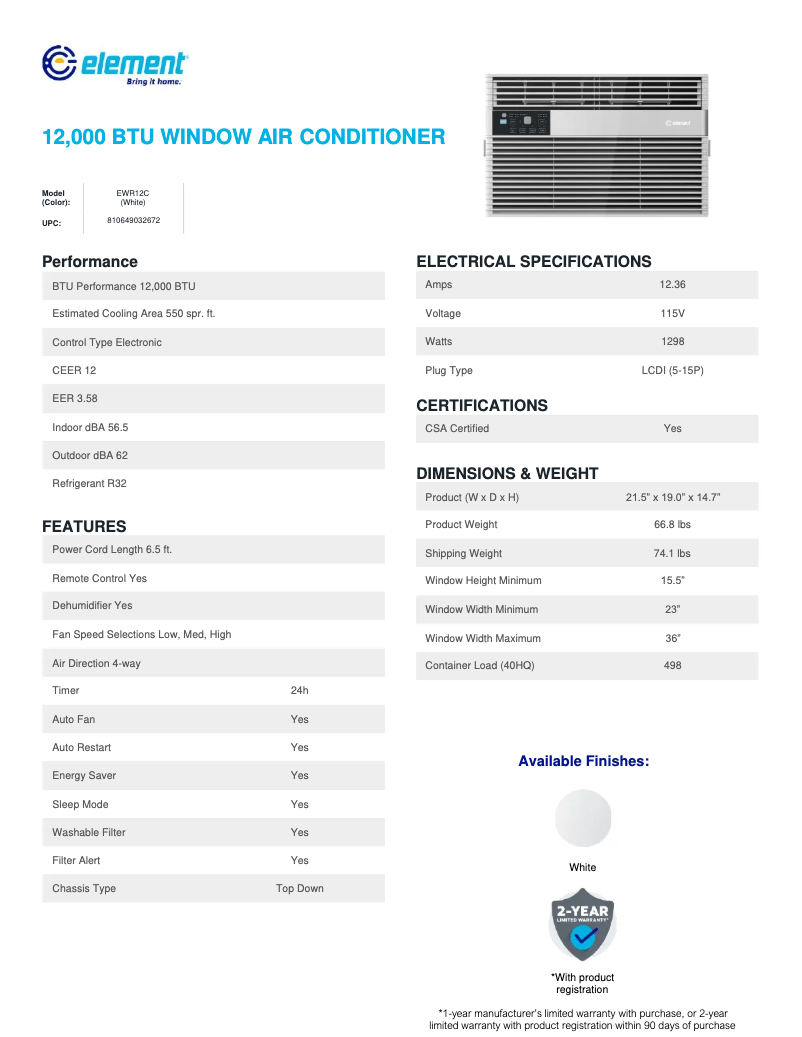 Page n°1 - Fiche technique Element EWR12C