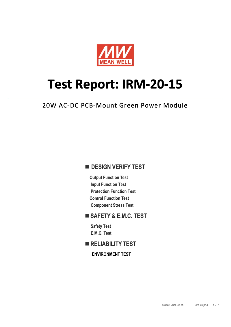 Page n°1 - Fiche technique Mean Well IRM-20-15