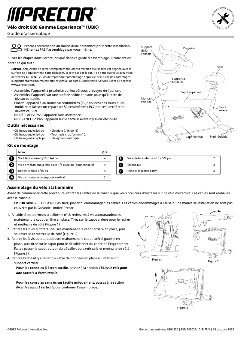 Page 1 de la notice Instructions / montage Precor UBK 800