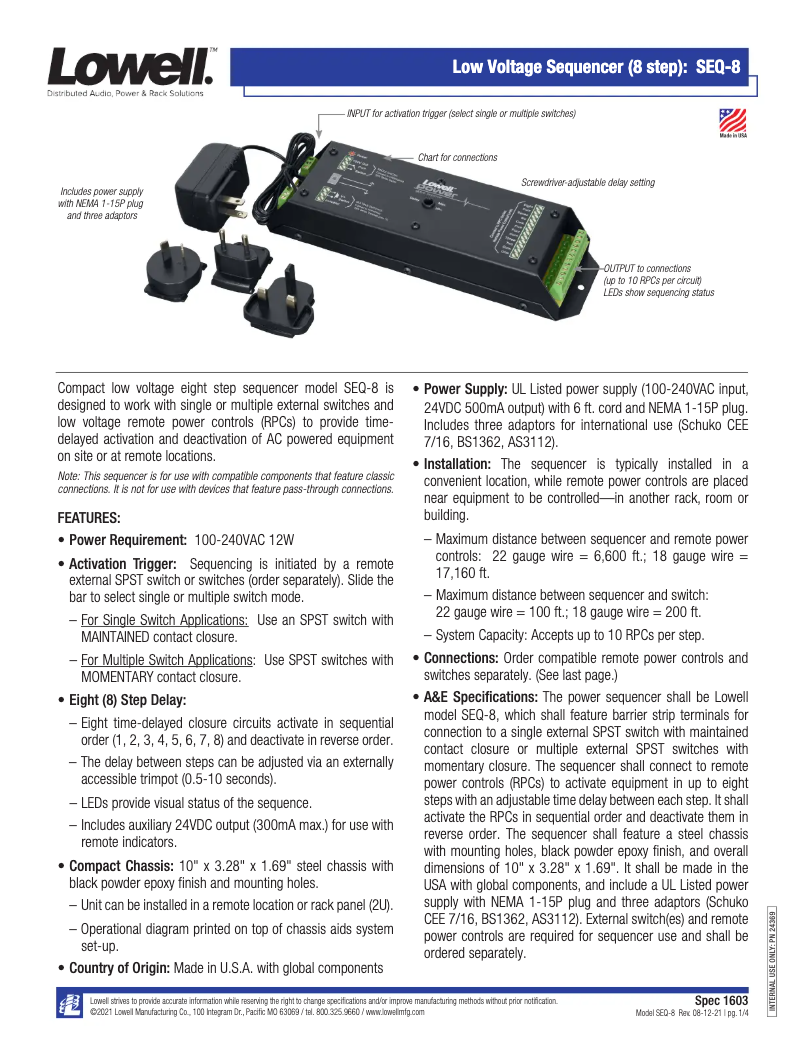 Page n°1 - Manuel utilisateur Lowell SEQ-8