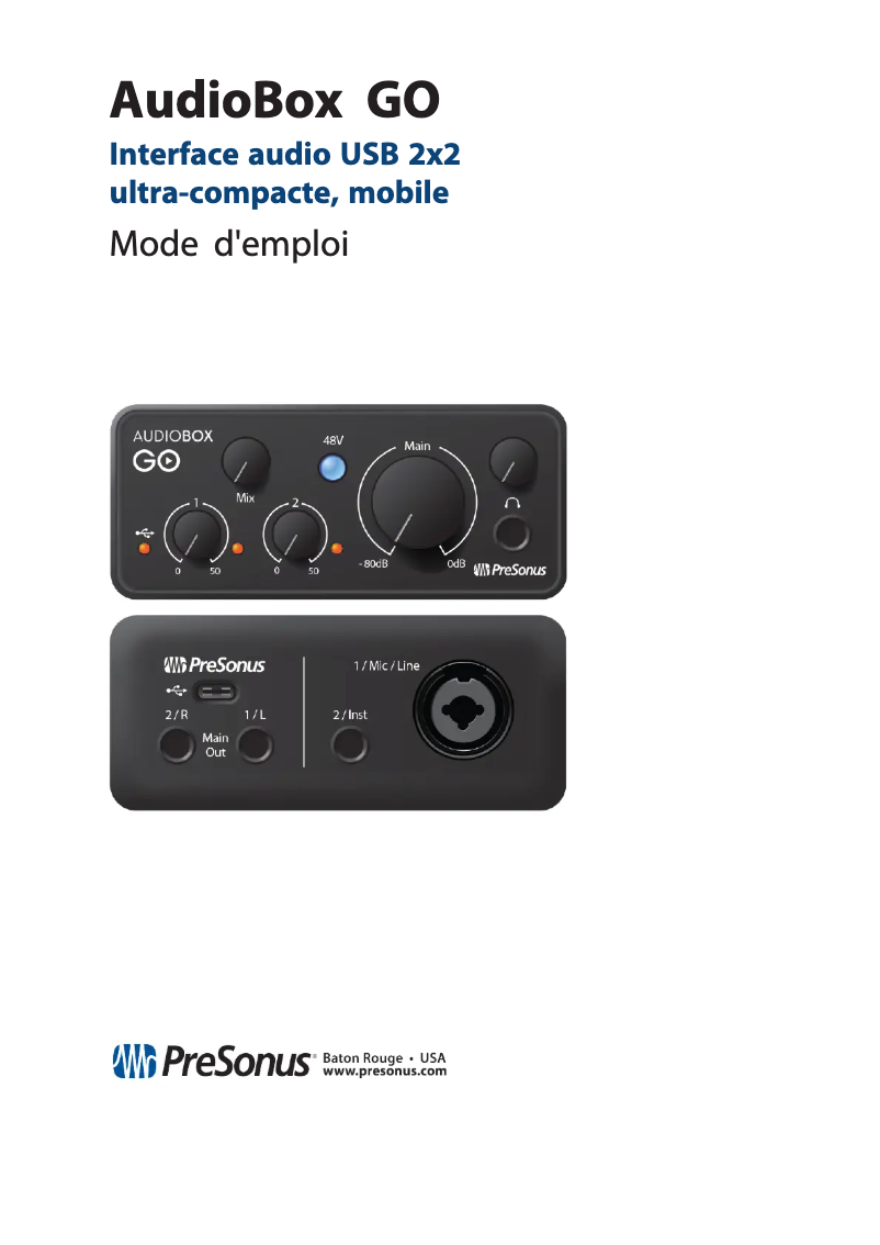 Page 1 de la notice Manuel utilisateur PreSonus AudioBox GO
