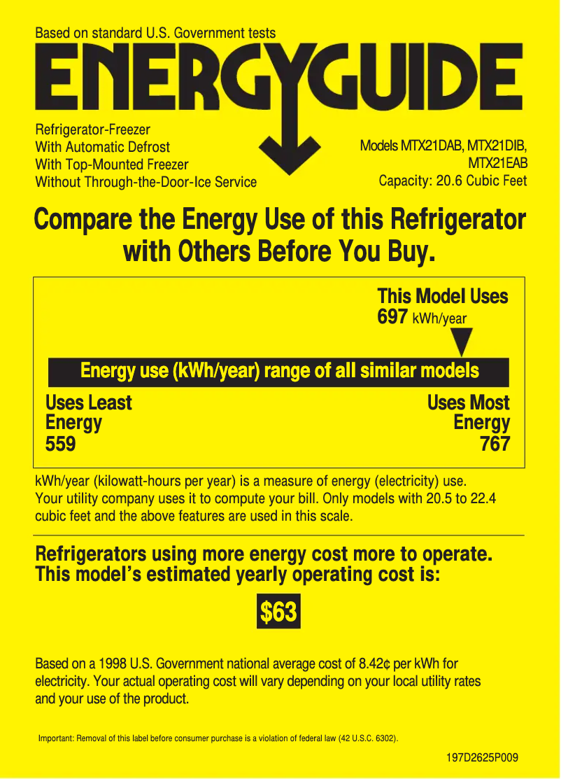 Page 1 de la notice Label énergétique Hotpoint CTX21BABWW