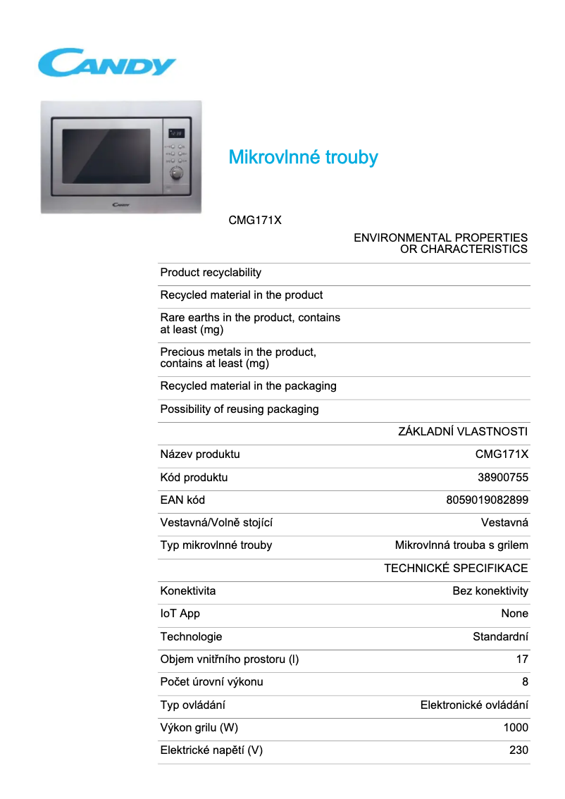 Image de la première page du manuel de l'appareil CMG171X