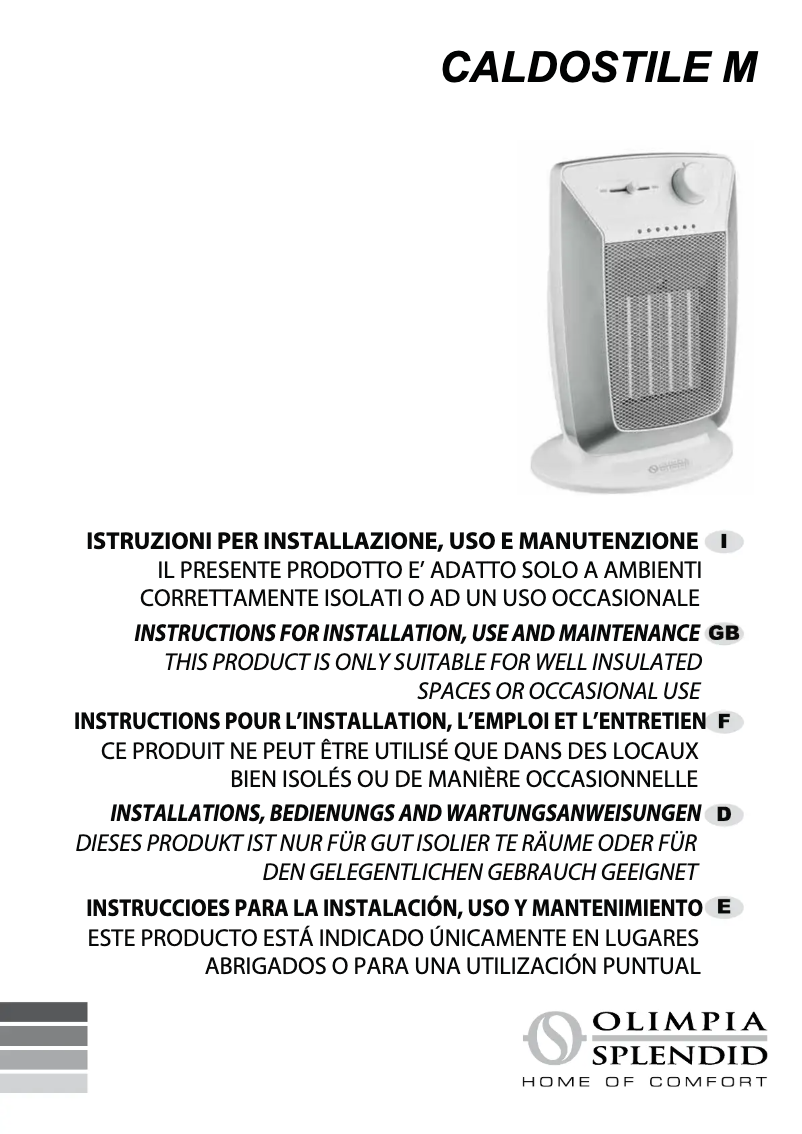 Page 1 de la notice Manuel utilisateur Olimpia Splendid Caldostile M