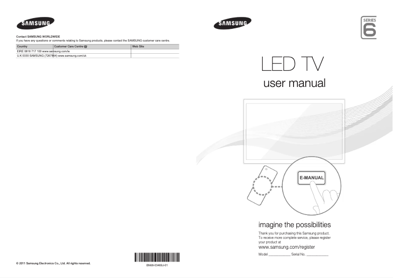 Page 1 de la notice Manuel utilisateur Samsung UE55D6000TK