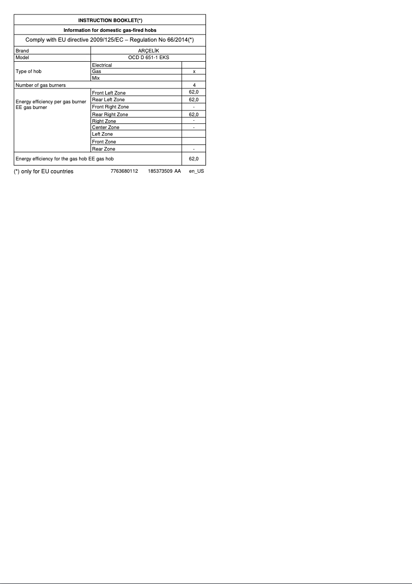 Page n°1 - Manuel utilisateur Arçelik OCD D 651-1 EKS