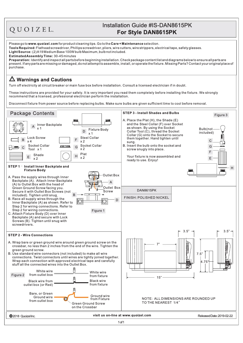 Page n°1 - Manuel utilisateur Quoizel Danson DAN8615PK