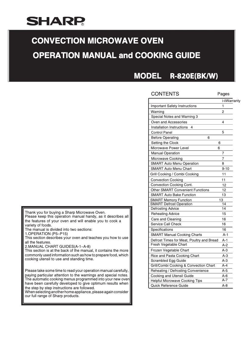 Page n°1 - Manuel utilisateur Sharp R-820E