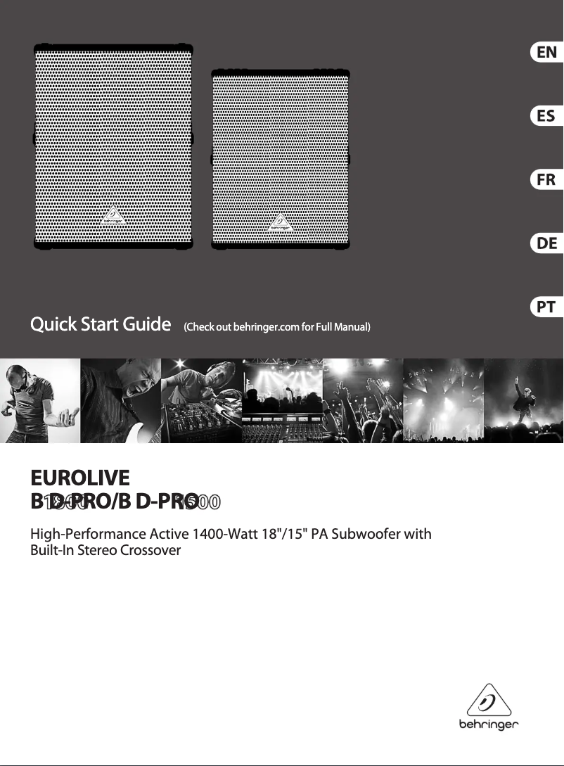 Page 1 of the manual Quick Start Guide Behringer Eurolive B1800D-Pro