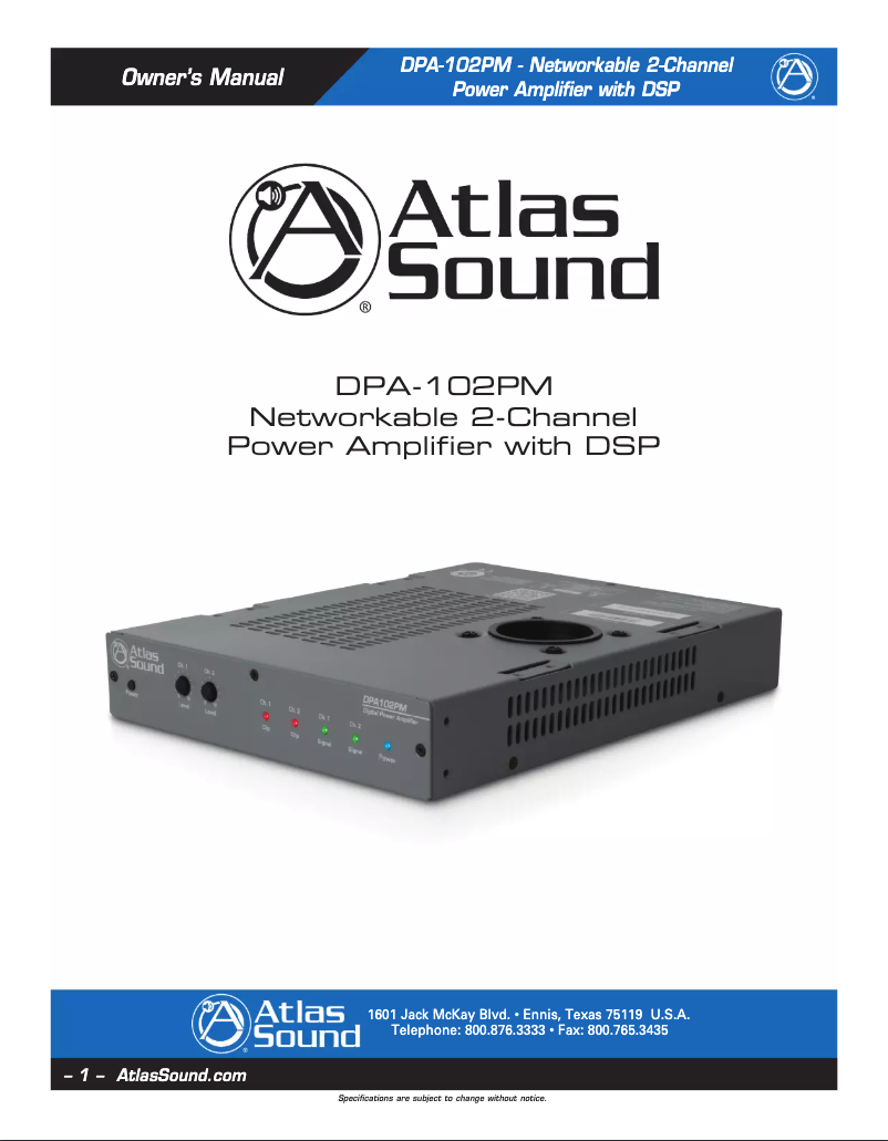 Page n°1 - Manuel utilisateur Atlas Sound DPA102PM