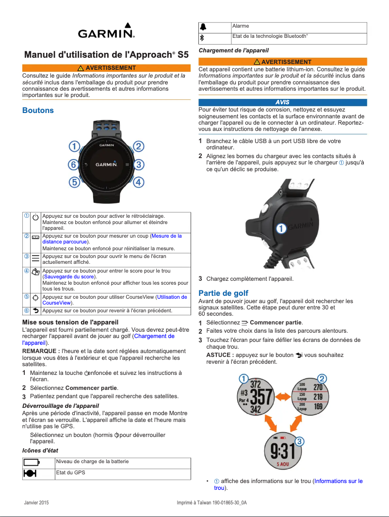 Page 1 de la notice Mode d'emploi Garmin Approach S5