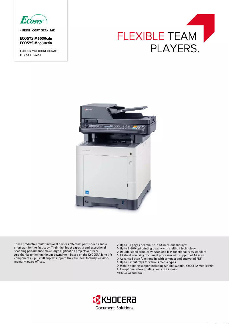 Page n°1 - Fiche technique Kyocera ECOSYS M6530CDN