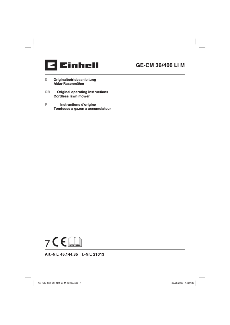 Page n°1 - Manuel utilisateur Einhell GE-CM 36/400 Li M