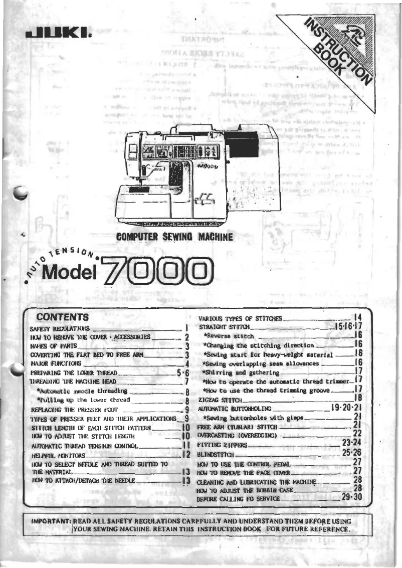 Page n°1 - Manuel utilisateur Juki HZL-7000