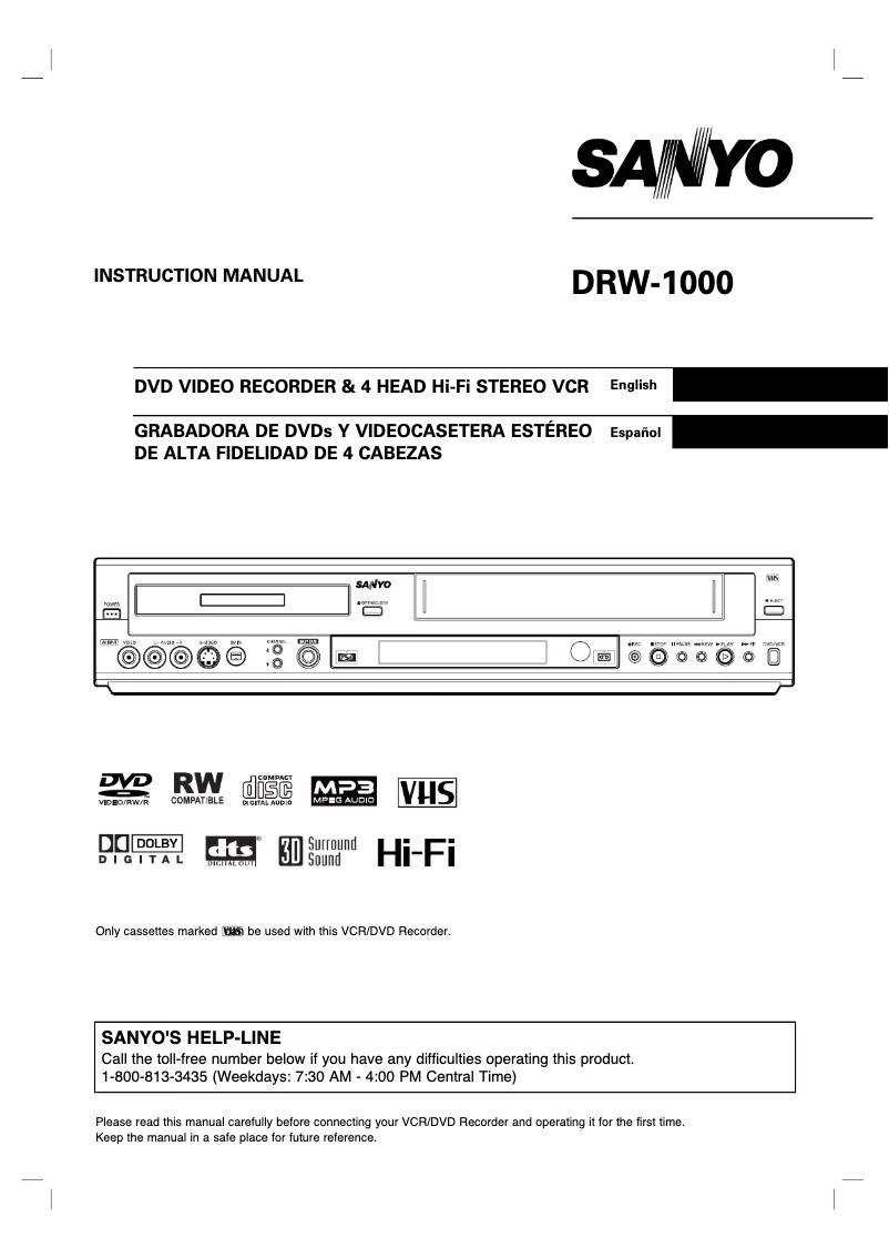 Page 1 de la notice Manuel utilisateur Sanyo DRW-1000
