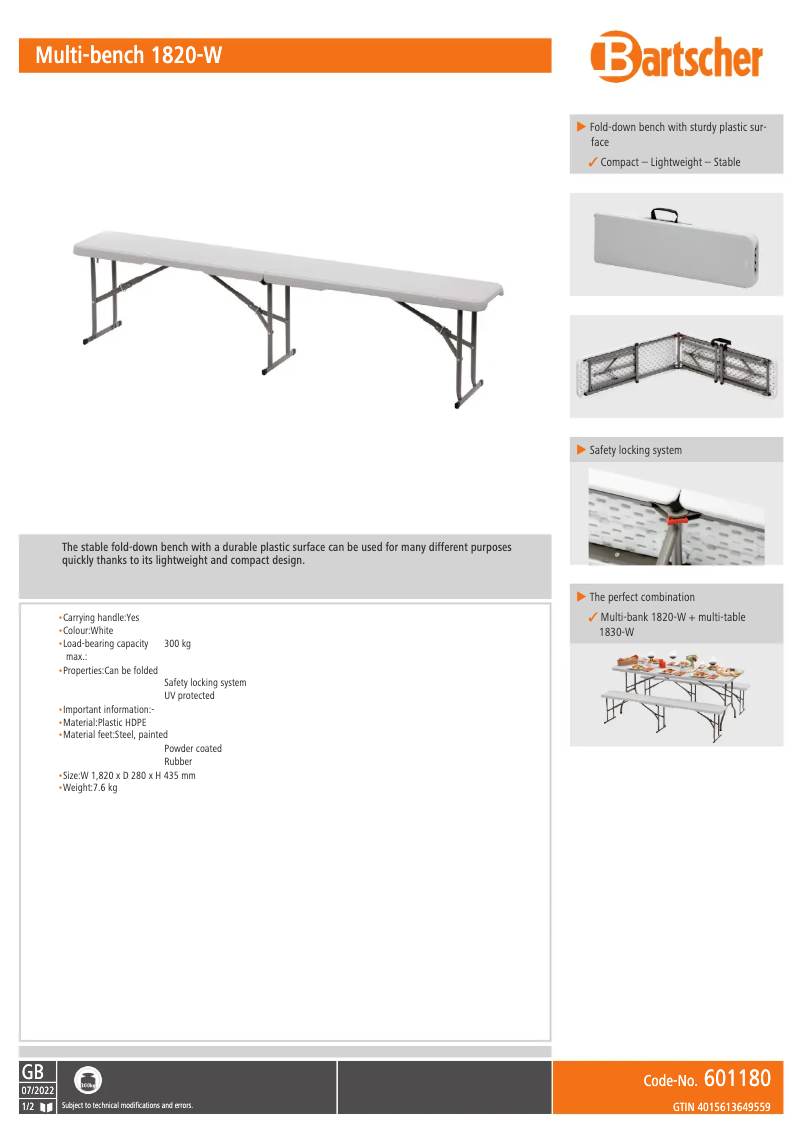 Page n°1 - Fiche technique Bartscher 1820-W