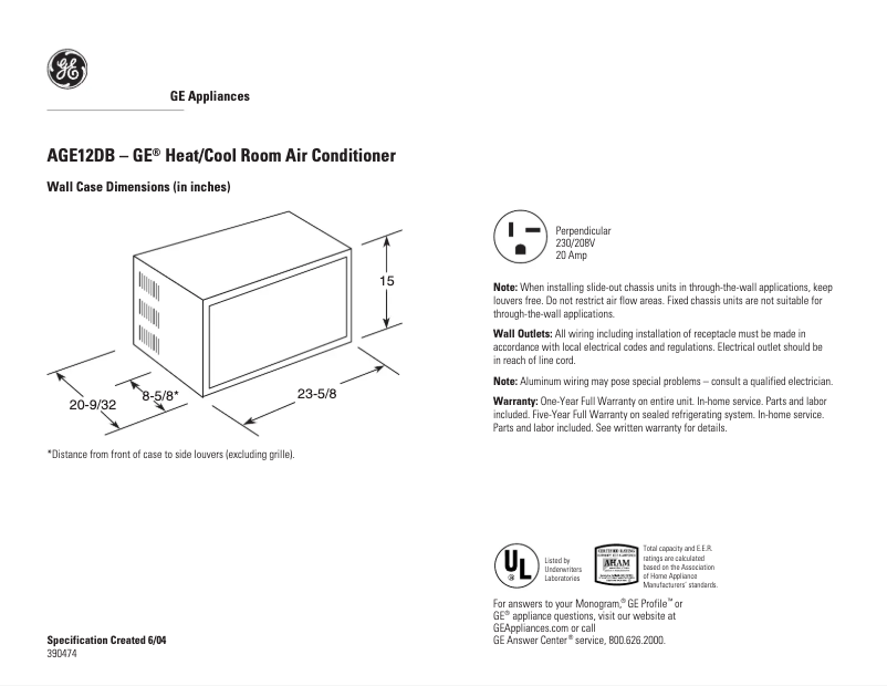 Page 1 de la notice Fiche technique GE A12DB