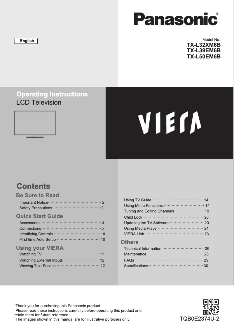 Page 1 de la notice Manuel utilisateur Panasonic Viera TX-L32XM6B