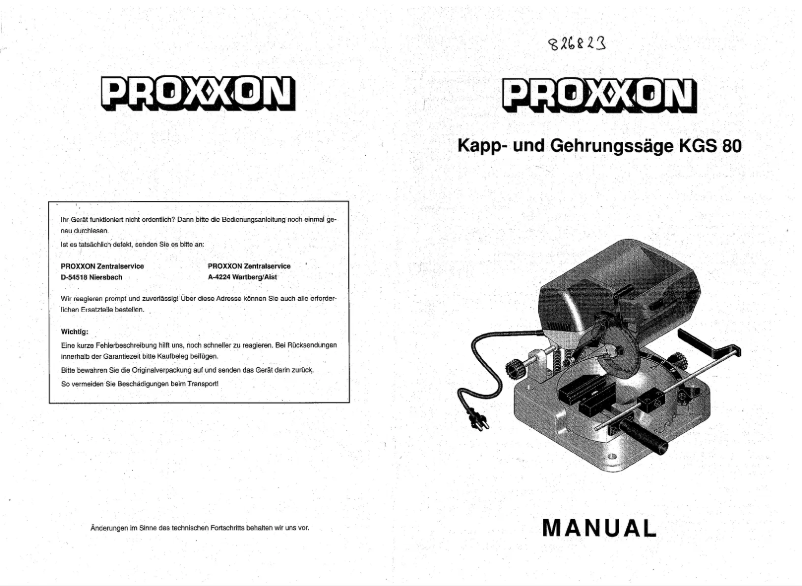 Page 1 de la notice Manuel utilisateur Proxxon KGS 80