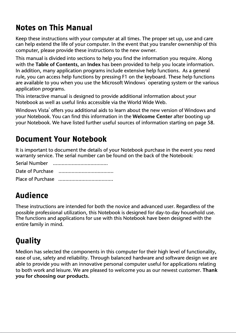 Page 1 de la notice Manuel utilisateur Medion AKOYA E5211 (MD 97338)