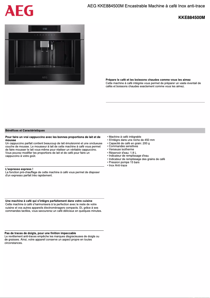 Page n°1 - Fiche technique AEG KKE884500M