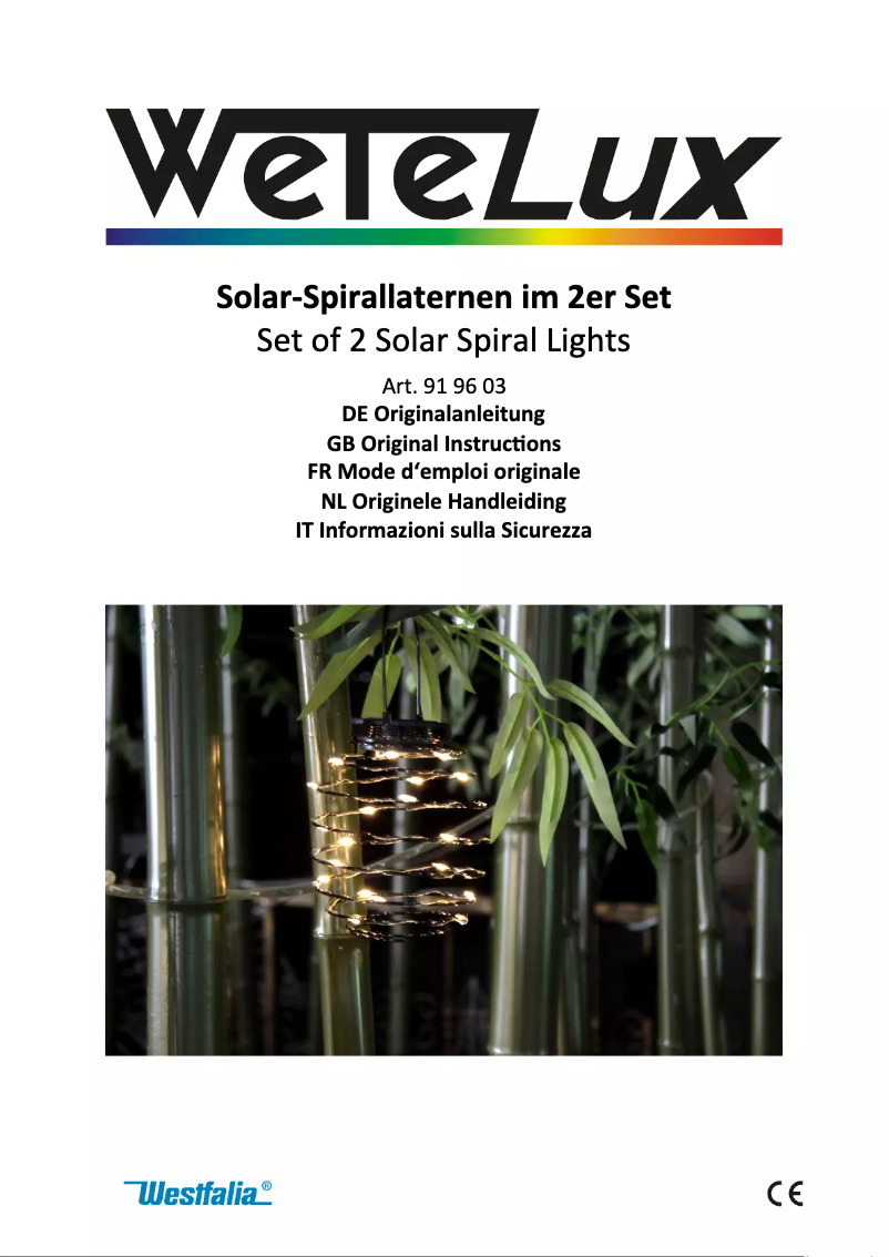 Page n°1 - Manuel utilisateur Wetelux 919603