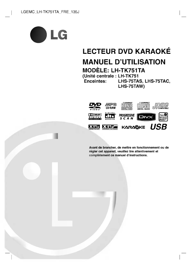 Page 1 de la notice Manuel utilisateur LG LH-TK751TA