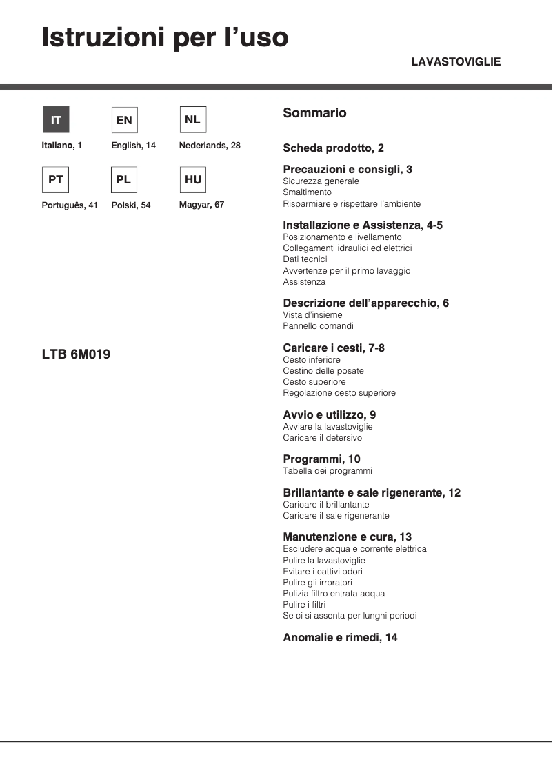 Page 1 de la notice Manuel utilisateur Hotpoint LTB 6M019