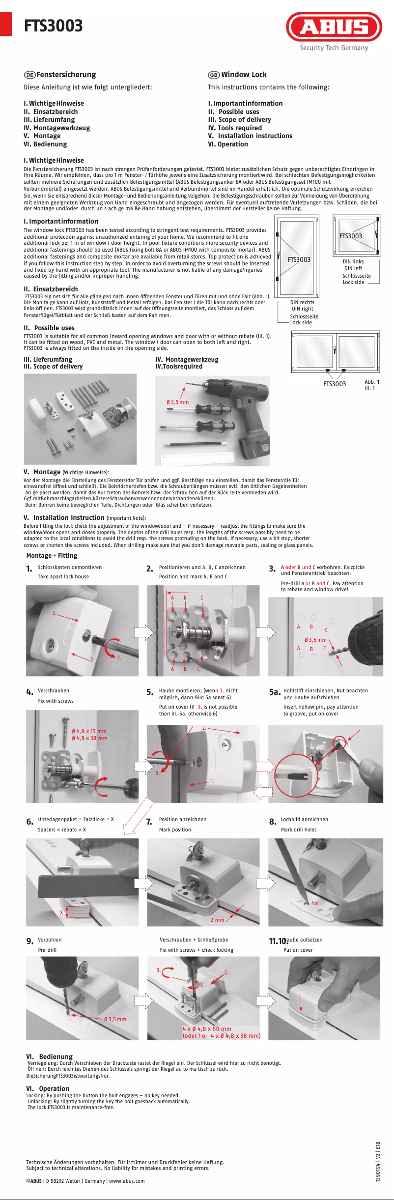 Page n°1 - Guide d'installation Abus FTS3003