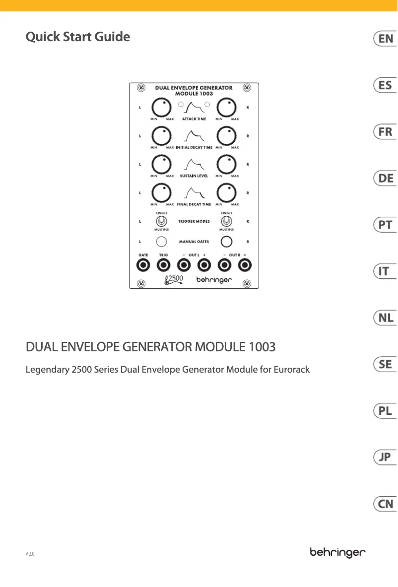 Page n°1 - Guide de démarrage rapide Behringer Dual Envelope Generator Module 1003