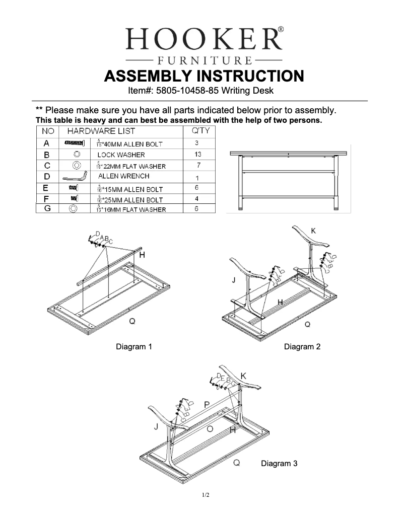 Page 1 de la notice Manuel utilisateur Hooker 5805-10458-85