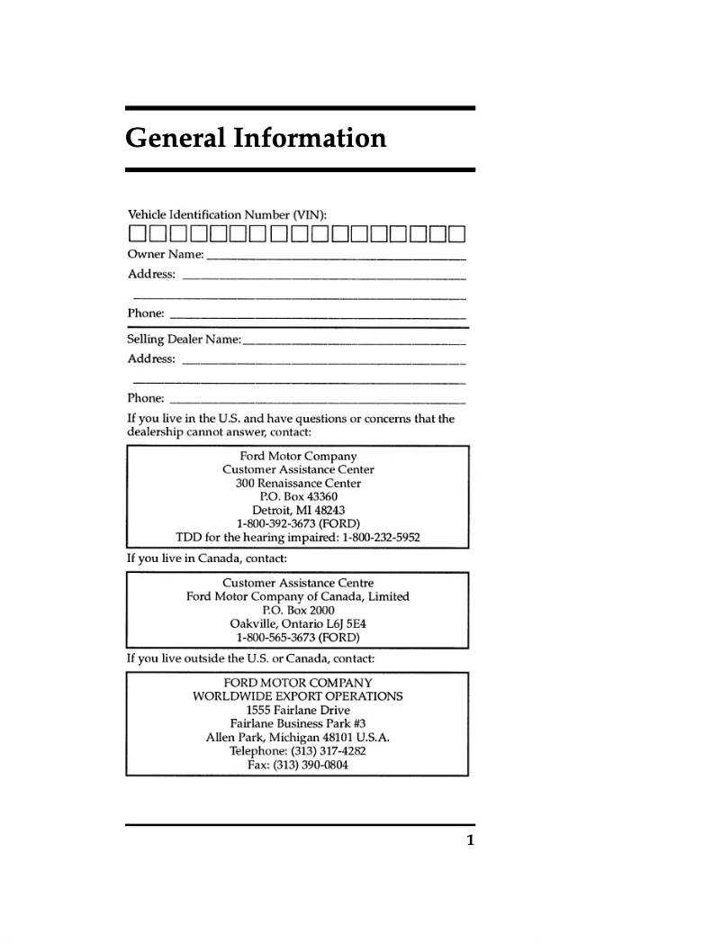 Page n°1 - Manuel d'utilisation et d'entretien Ford Escort (1996)